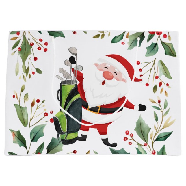 Golf Christmas themed with Santa Claus Large Gift Bag (Front)