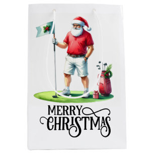 Golf Christmas themed with Santa Claus Medium Gift Bag