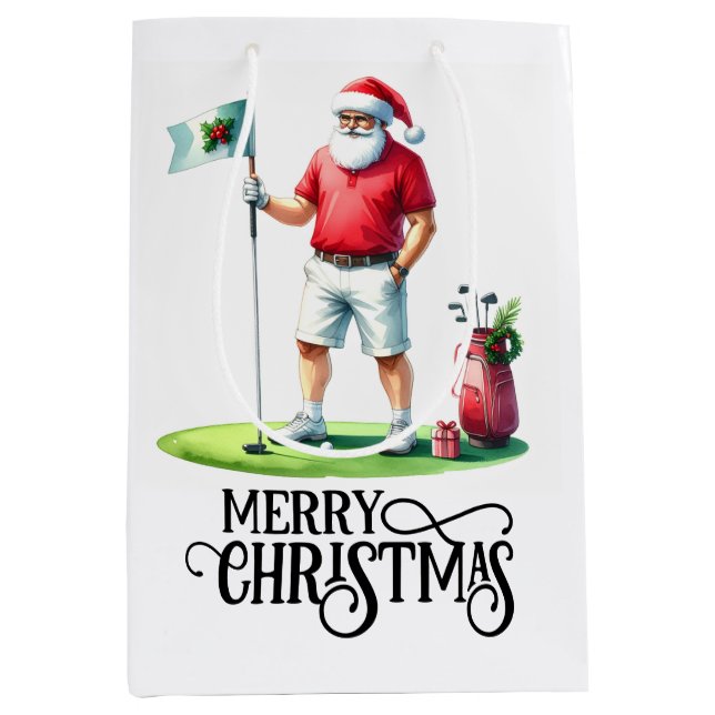 Golf Christmas themed with Santa Claus Medium Gift Bag (Front)