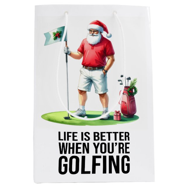 Golf Christmas themed with Santa Claus Medium Gift Bag (Front)