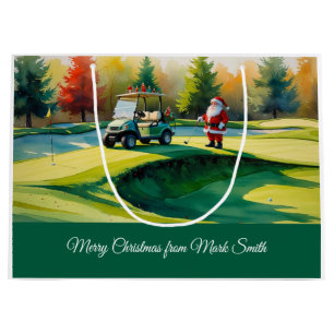 Golf Christmas themed with Santa Claus on course Large Gift Bag