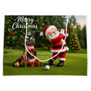 Golf Christmas themed with Santa Golfing Large Gift Bag