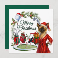 Golf Christmas themed with Siamese Cat Golfer