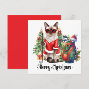 Golf Christmas themed with Siamese Cat Golfer Holiday Card