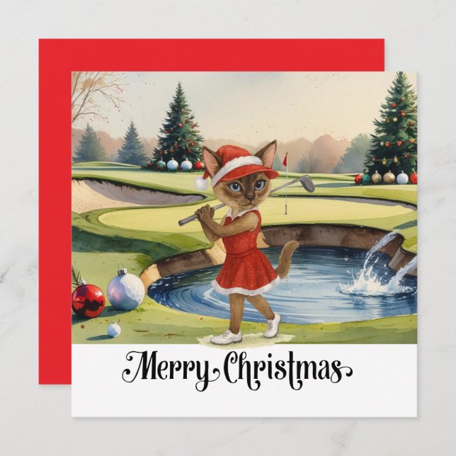 Golf Christmas themed with Siamese Cat Golfer  Holiday Card (Front/Back)