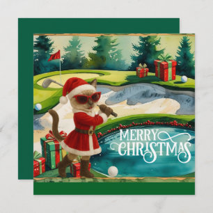 Golf Christmas themed with Siamese Cat Golfer  Holiday Card