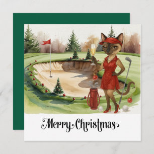 Golf Christmas themed with Siamese Cat Golfer  Holiday Card