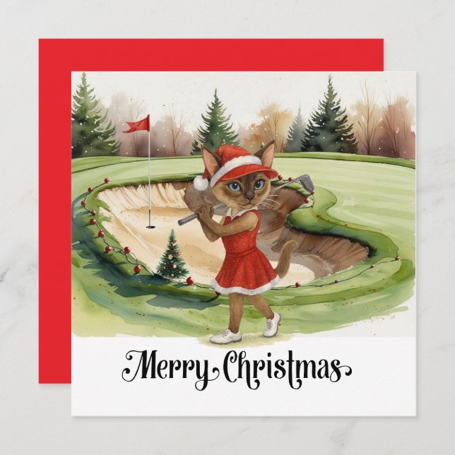 Golf Christmas themed with Siamese Cat Golfer  Holiday Card (Front/Back)