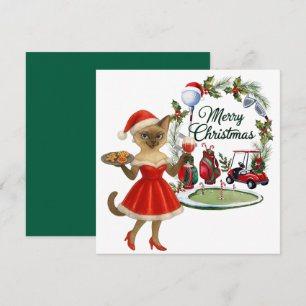 Golf Christmas themed with Siamese Cat Golfer Holiday Card