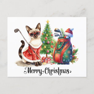 Golf Christmas themed with Siamese Cat Golfer  Holiday Postcard