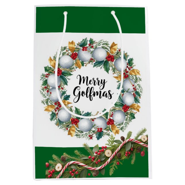 Golf Christmas themed with Wreath  Medium Gift Bag (Front)