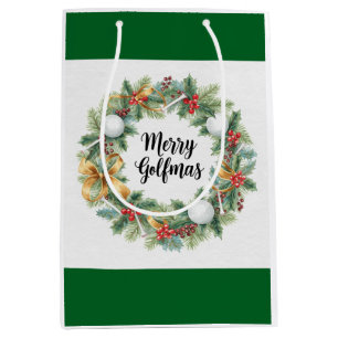 Golf Christmas themed with Wreath  Medium Gift Bag