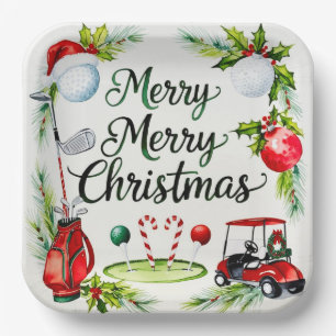 Golf Christmas tree golf balls and Santa Hat Paper Plate