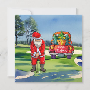 Golf Christmas tree on red car with Santa Claus Card