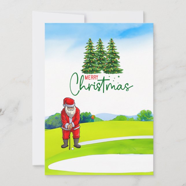 Golf Christmas tree on red car   with Santa Claus  Holiday Card (Front)