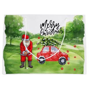 Golf Christmas tree on red car   with Santa Claus  Large Gift Bag
