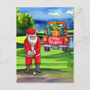 Golf Christmas tSanta Claus golfer in Bunker Holiday Postcard