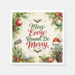 Golf Christmas Wishes Typography Watercolor Design Napkin