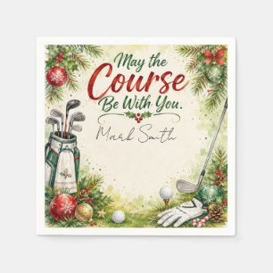 Golf Christmas Wishes Typography Watercolor Design Napkin
