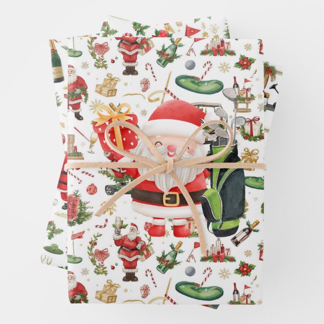 Golf Christmas with ball and iron for golfer  Wrapping Paper Sheet (In situ)