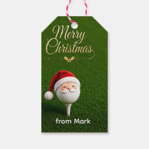 Golf Christmas with golf ball and tee with ribbon Gift Tags