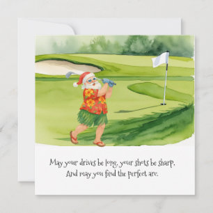 Golf Christmas with golf ball and tee with ribbon Holiday Card