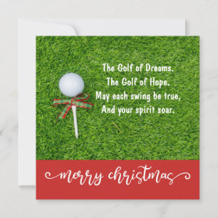 Golf Christmas with golf ball and tee with ribbon Holiday Card