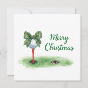Golf Christmas with golf ball and tee with ribbon Holiday Card