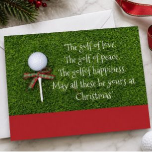 Golf Christmas with golf ball and tee with ribbon Holiday Card