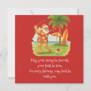 Golf Christmas with golf ball and tee with ribbon Holiday Card