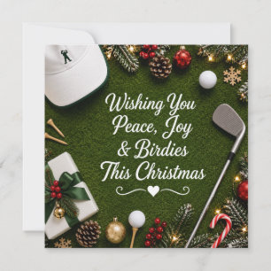 Golf Christmas with golf ball and tee with ribbon Holiday Card
