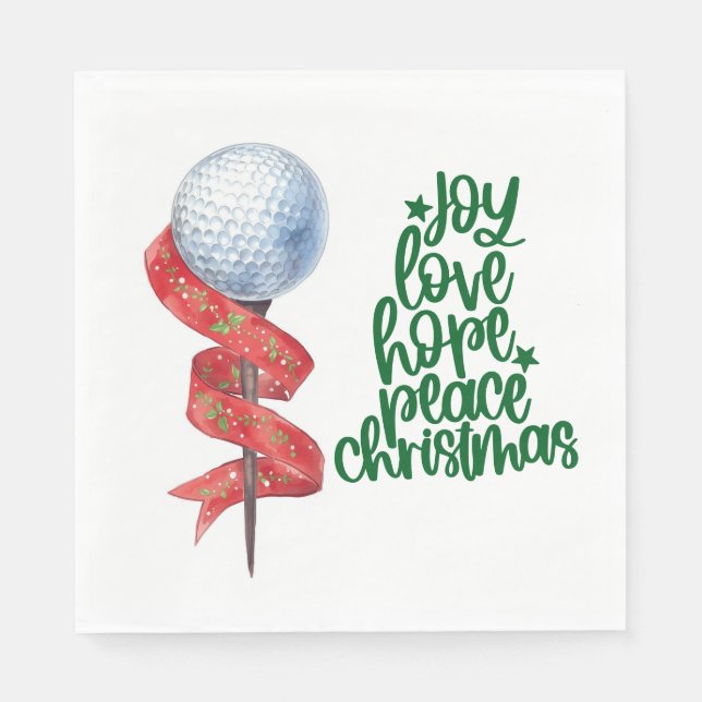 Golf Christmas with golf ball and tee with ribbon  Napkin (Front)
