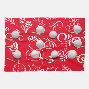 Golf Christmas with golf ball for golfer Tea Towel