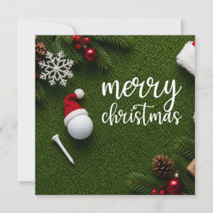 Golf Christmas with golf ball on green grass Holiday Card