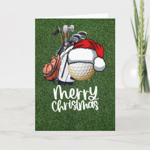 Golf Christmas with  golf ball wear Santa hat Card
