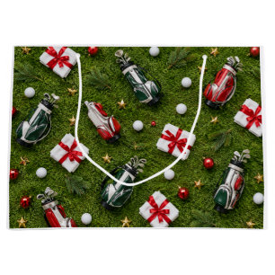Golf Christmas with golf ball with Santa Hat  Large Gift Bag