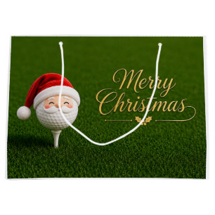 Golf Christmas with golf ball with Santa Hat Large Gift Bag