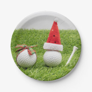 Golf Christmas with golf balls and Santa hats Paper Plate