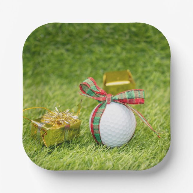 Golf Christmas with golf balls   Paper Plate (Front)