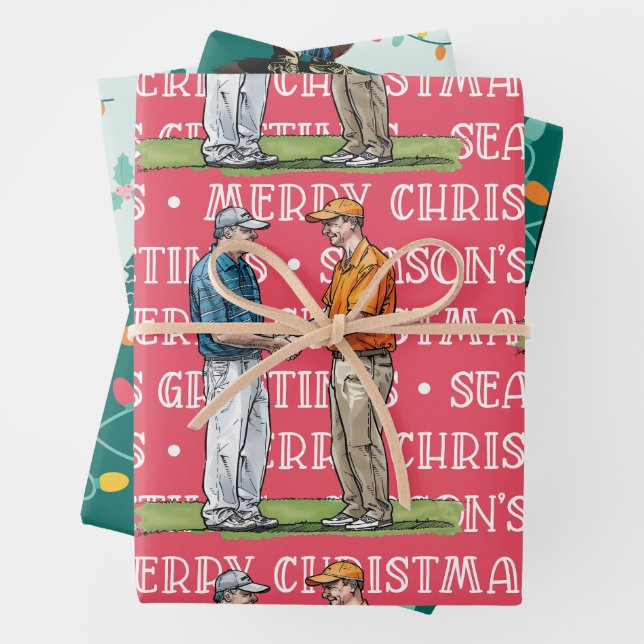 Golf Christmas with GOLF themed Wrapping Paper Sheet (In situ)