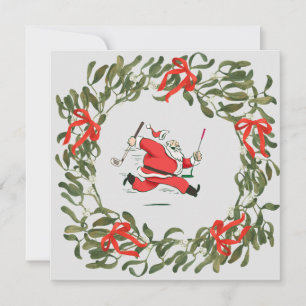 Golf Christmas with running Santa Claus golfing   