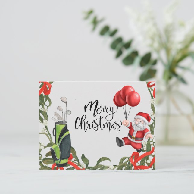 Golf Christmas with running Santa Claus golfing    Postcard (Standing Front)