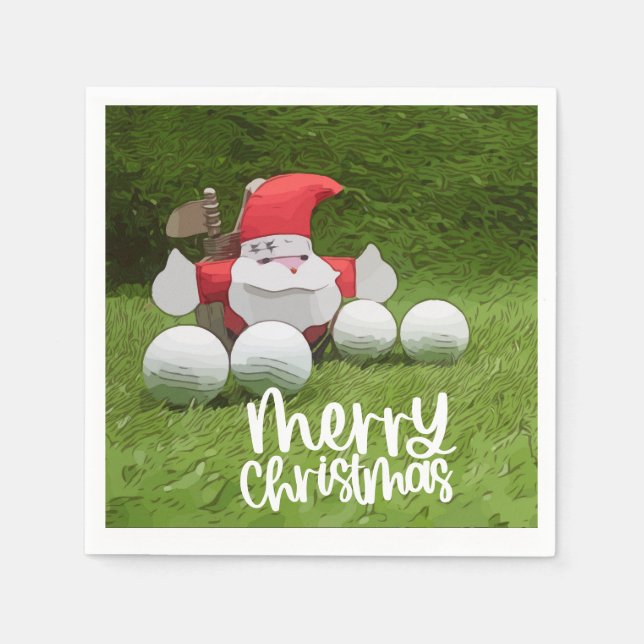 Golf Christmas with Santa Claus and golf ball  Napkin (Front)
