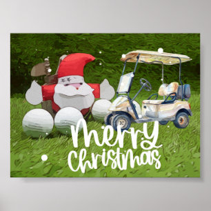 Golf Christmas with Santa Claus and golf balls Poster