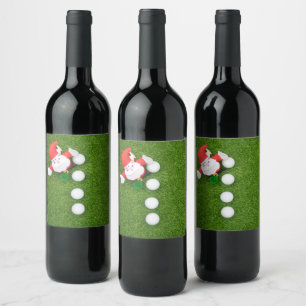 Golf Christmas with Santa Claus and Golf balls Wine Label