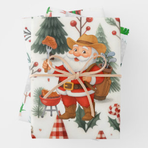 Golf Christmas with Santa Claus barbecue Party Wrapping Paper Sheet