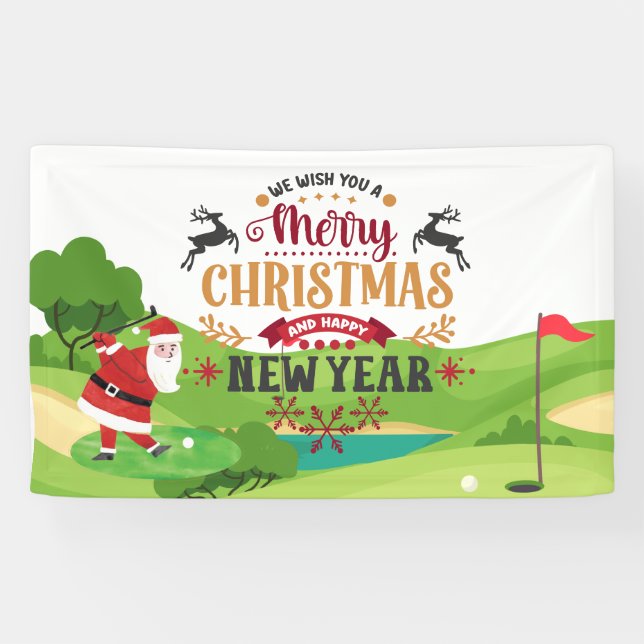 Golf Christmas with Santa Claus for golfer funny   Banner (Horizontal)