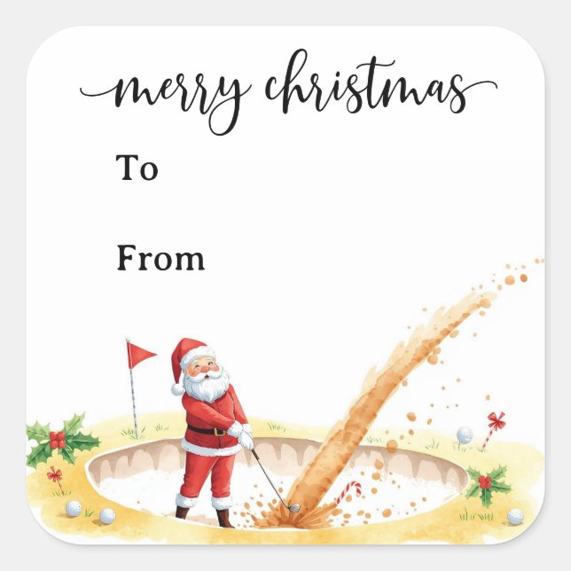 Golf Christmas with Santa Claus for golfer funny  Square Sticker (Front)