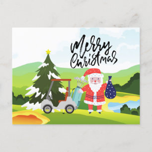 Golf Christmas with Santa Claus for  Golfer     Holiday Postcard