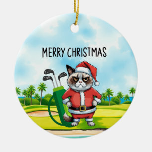 Golf Christmas with Santa Claus Golfer Ceramic Tree Decoration